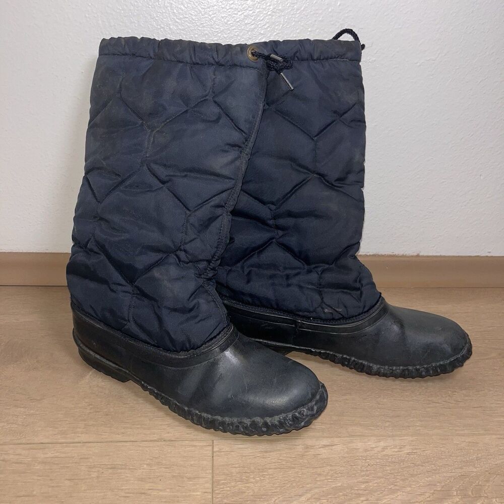 Sorel Men’s Snow Boots Blue/Black Faux Fur Lined Drawstring Mid-Calf Rubber